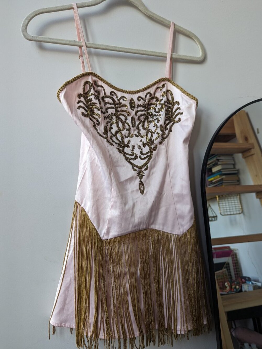 Embellished Pink Gold Fringe Slip Dress Burning Man Performer | Current Mood XS